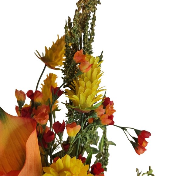 Artificial Flower Bouquet With Orange Calla Lilies, Yellow Cone Flowers Wild Mi - Picture 13 of 16